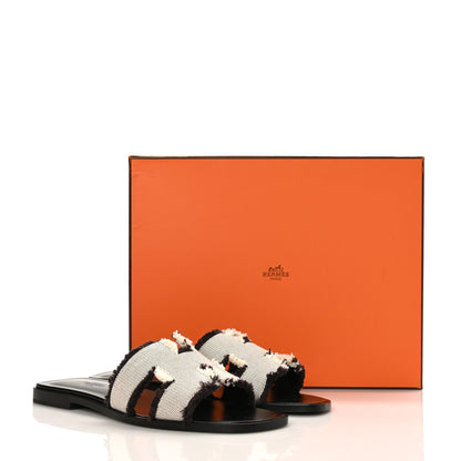 Hermes Toile H Oran Fringe Sandals 37 Prunoir 9 of 9
