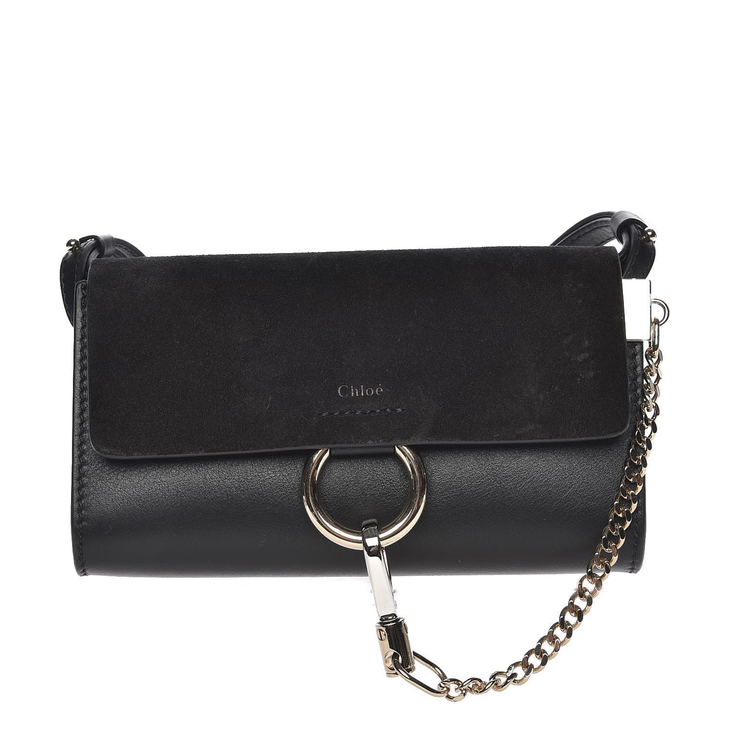 Suede Calfskin Faye Wallet On Strap Black