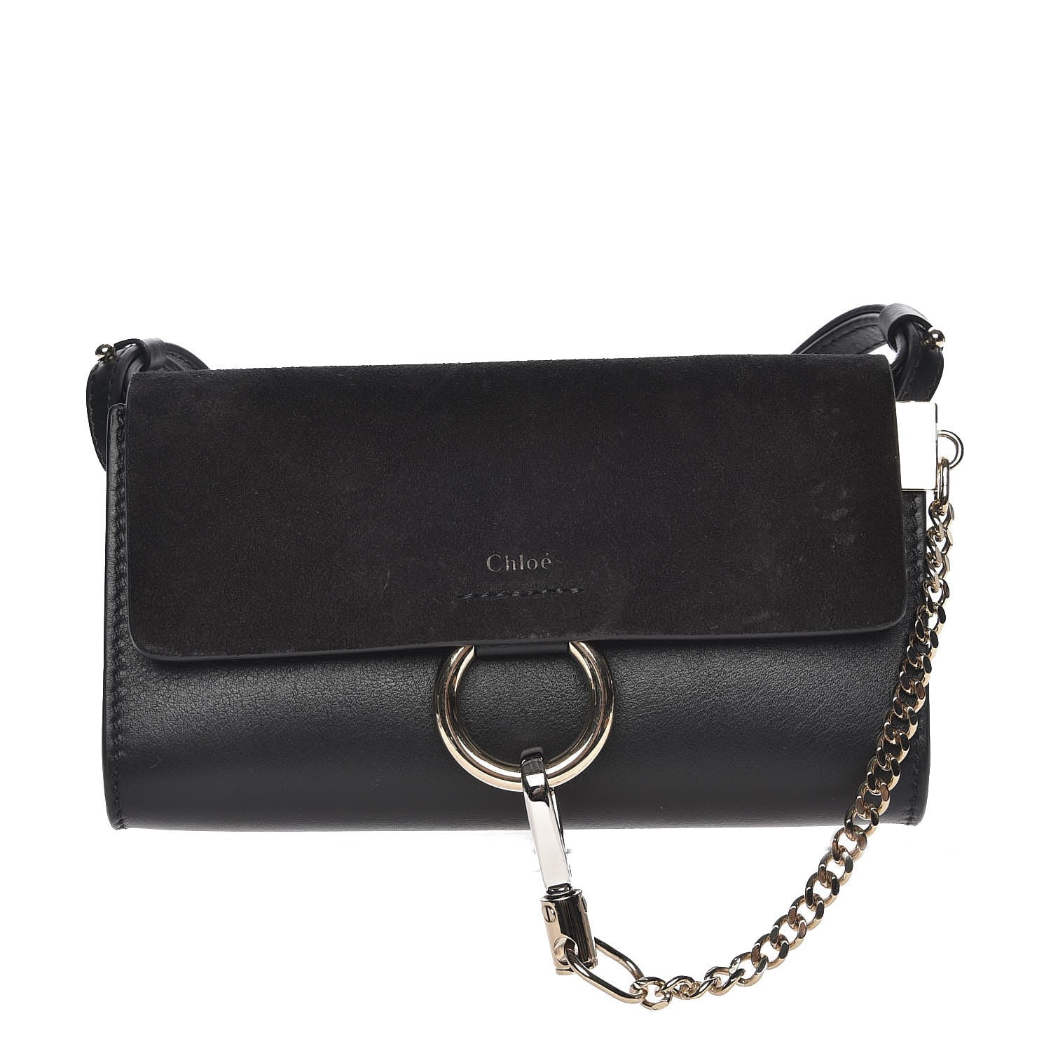 Chloe Suede Calfskin Faye Wallet On Strap Black 1 of 7