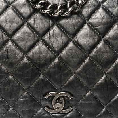 Chanel Metallic Aged Calfskin Quilted Large Pondichery Flap Dark Grey 8 of 10