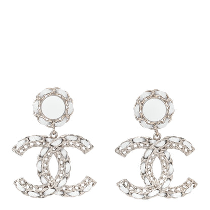 Chanel Lambskin Metal Chain CC Drop Earrings White Gold 1 of 5