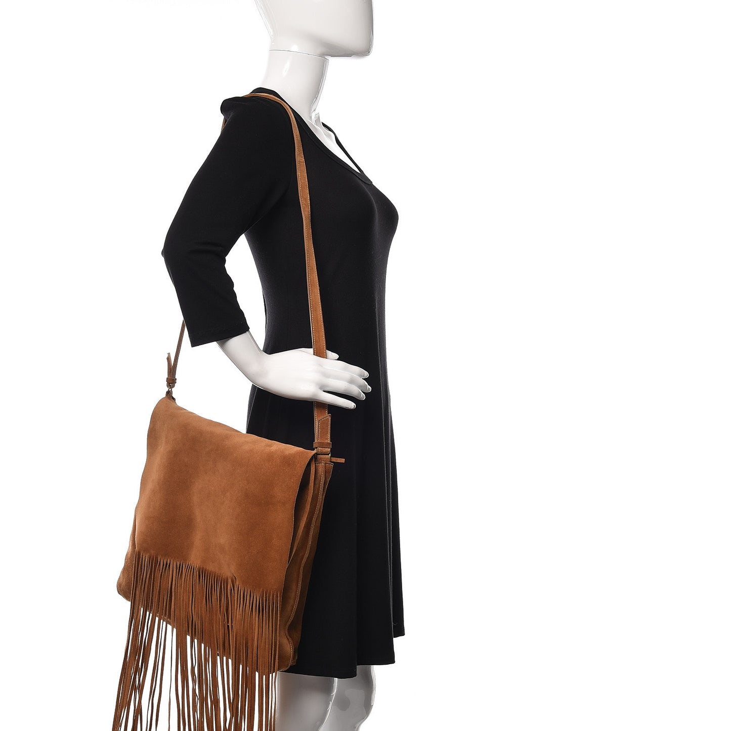 Suede Fringe Flap Crossbody Bag Brown