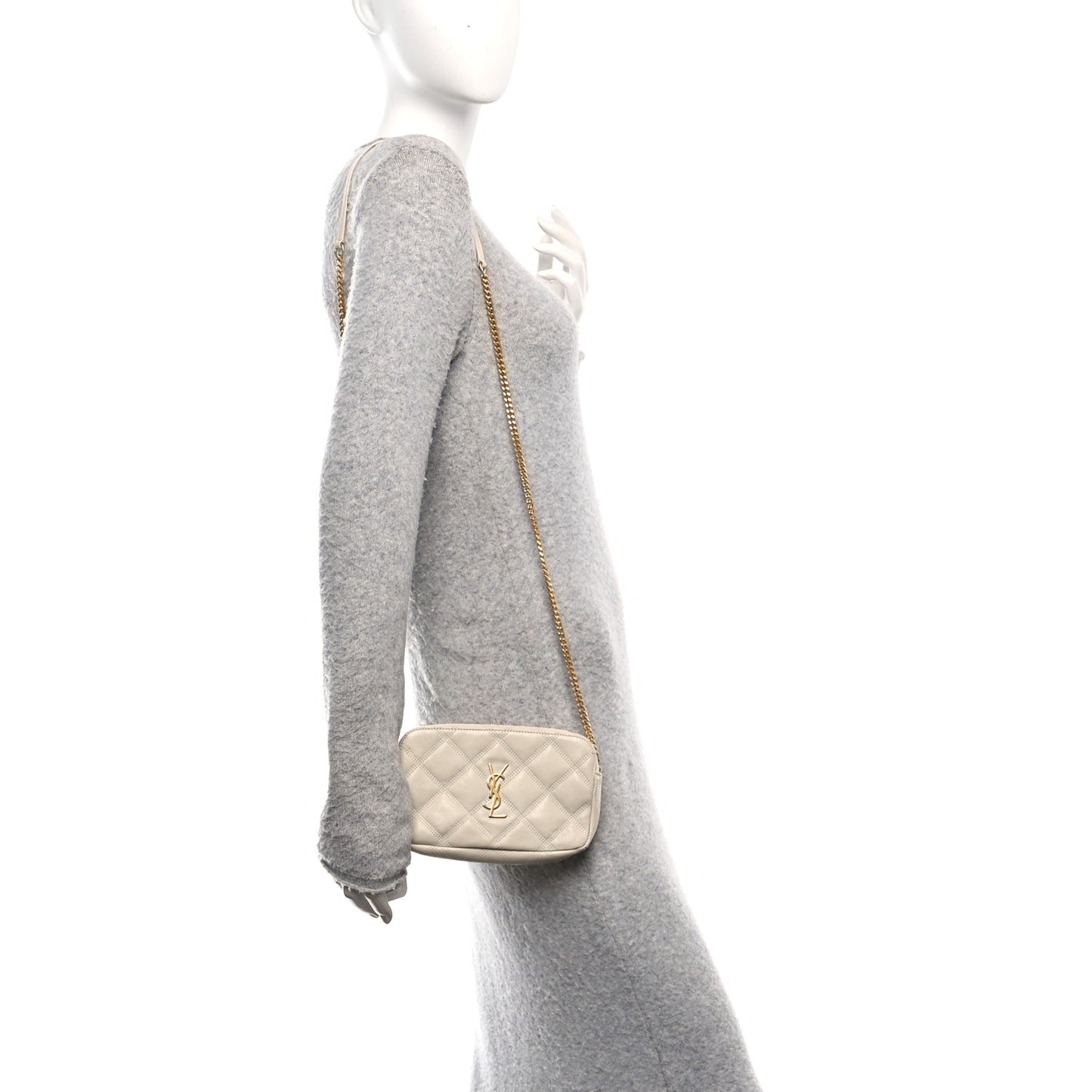 Grained Lambskin Quilted Mini Becky Double Zip Bag Vintage White