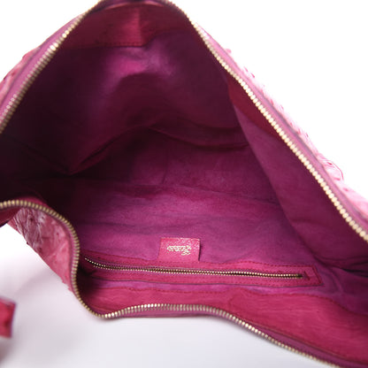 Gucci Ostrich Bamboo Ring Half Moon Hobo Pink 5 of 11