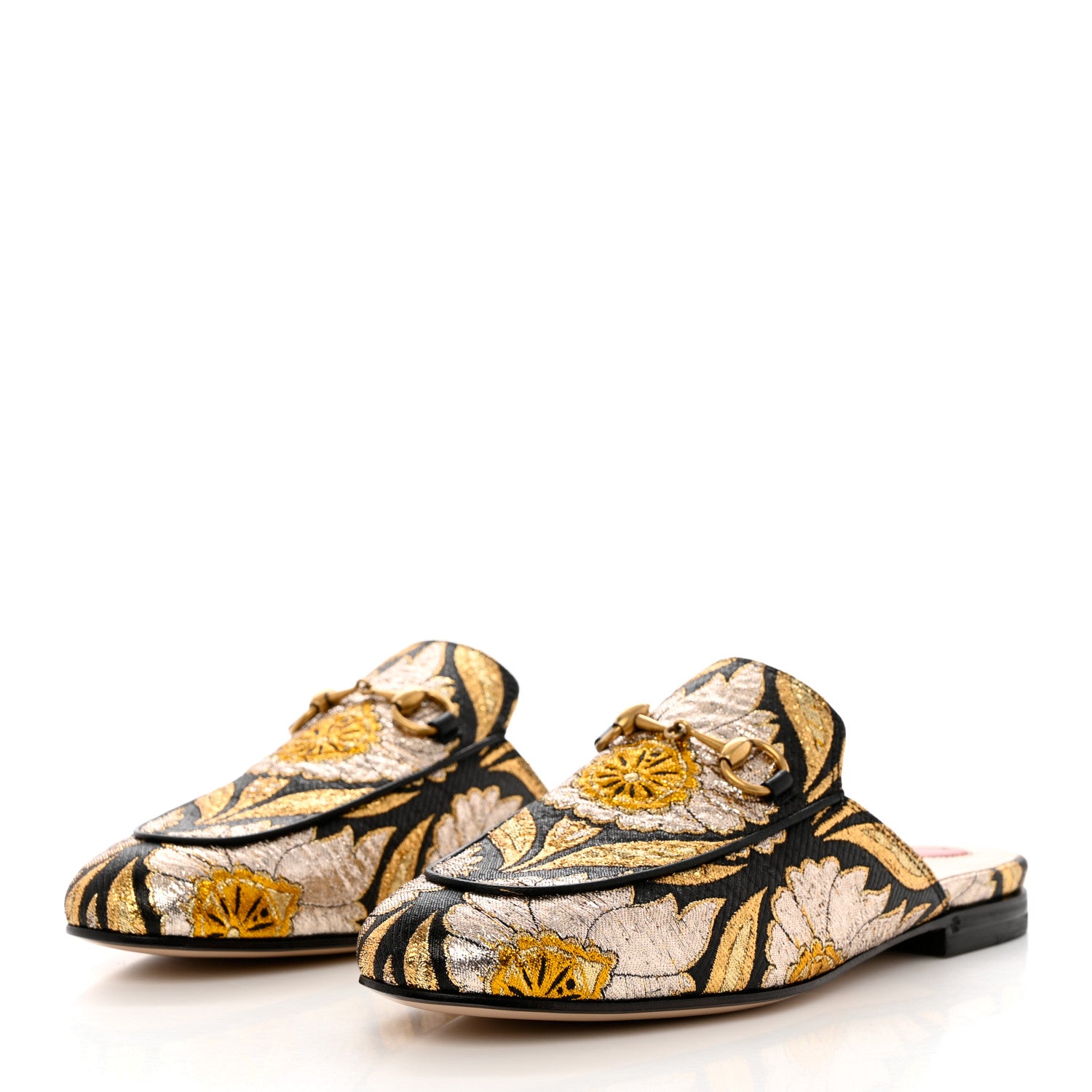 Gucci Jacquard Floral Womens Princetown Slippers 36.5 Oro Black 3 of 9