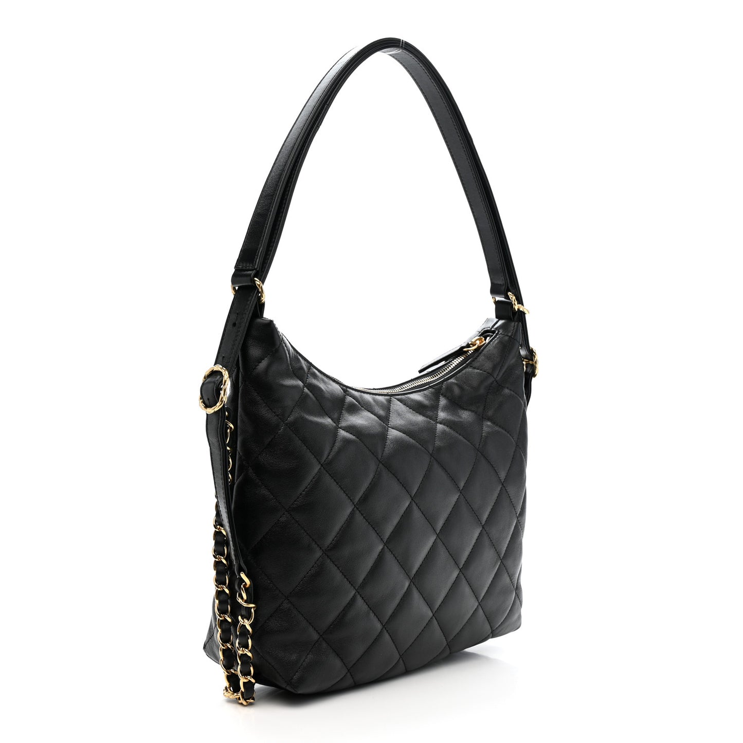 Lambskin Quilted Maxi Hobo Black