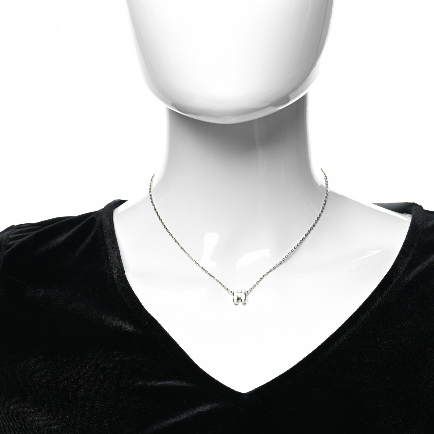 Hermes Lacquered Palladium Mini Pop H Pendant Necklace White 3 of 5