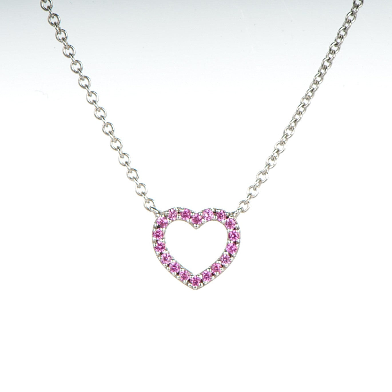 18K White Gold Pink Sapphire Metro Heart Pendant Necklace