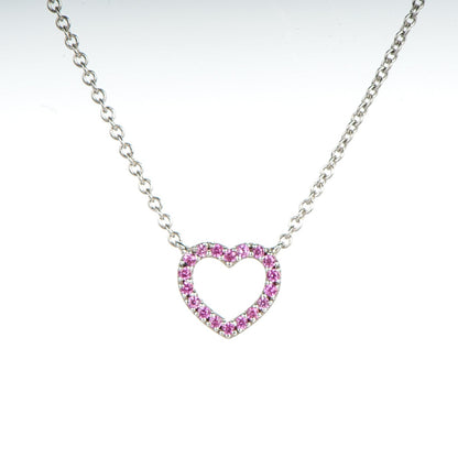 Tiffany 18K White Gold Pink Sapphire Metro Heart Pendant Necklace 3 of 6