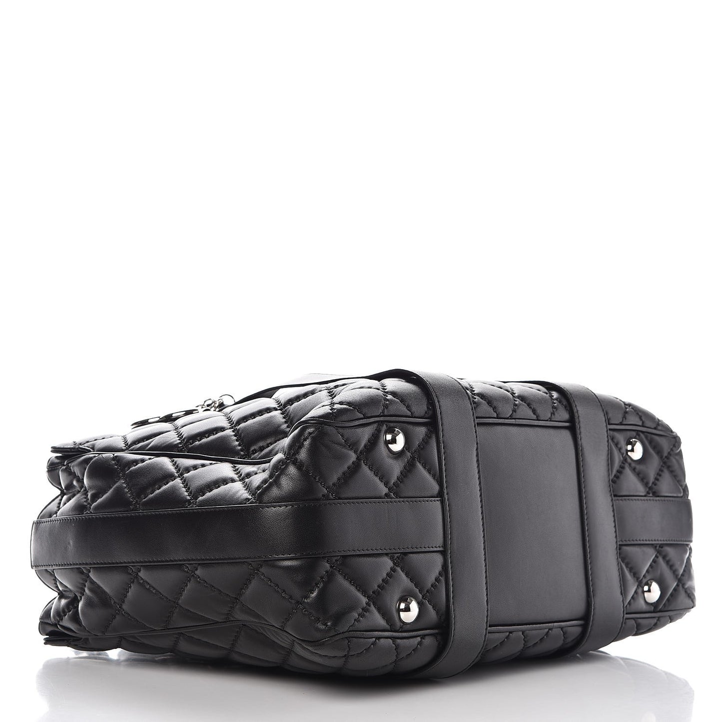 Lambskin Quilted Large Easy Carry Shopping Tote Black