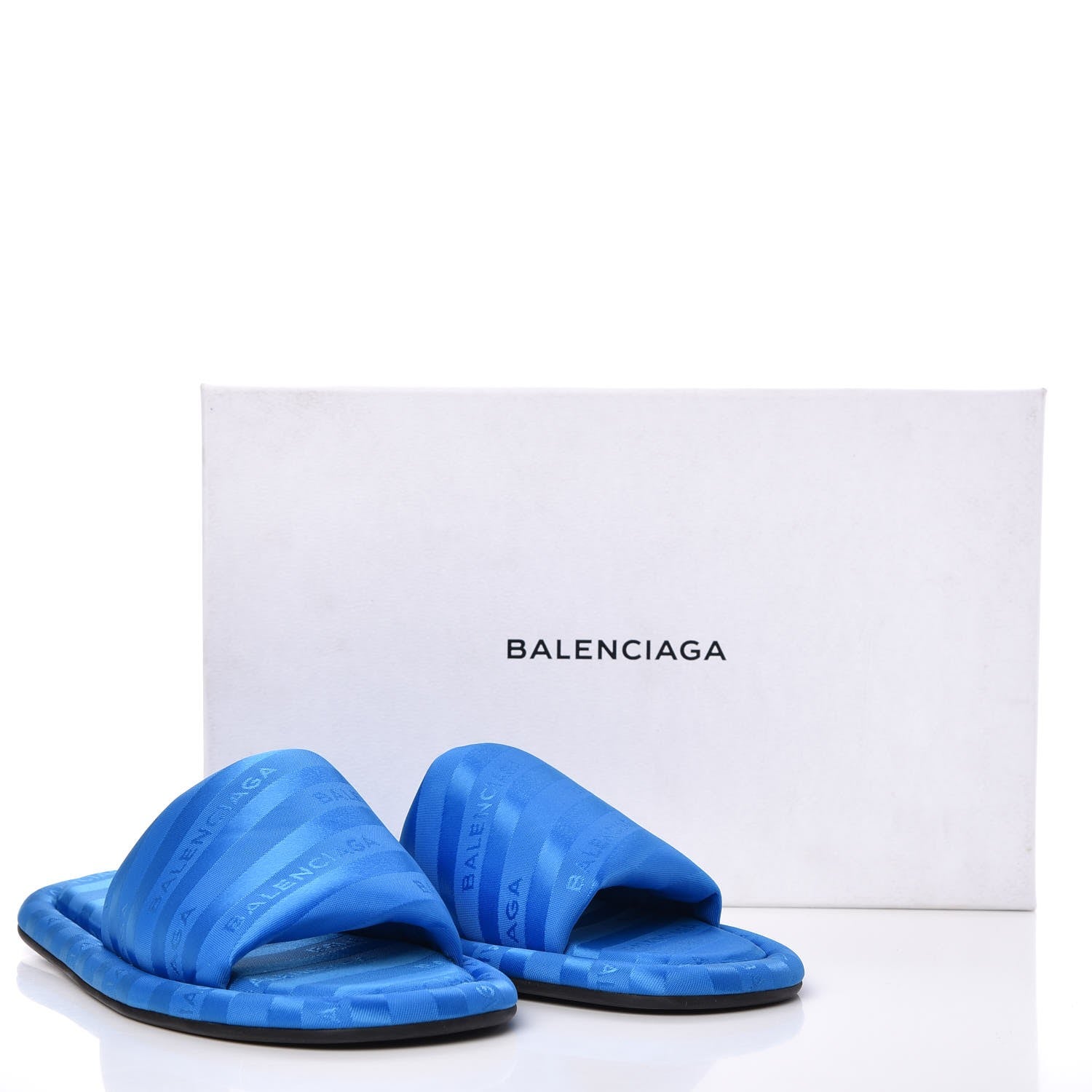 Balenciaga Nylon Jacquard Diagonal Logo Hotel Slide Sandals 35 Bleu 9 of 9