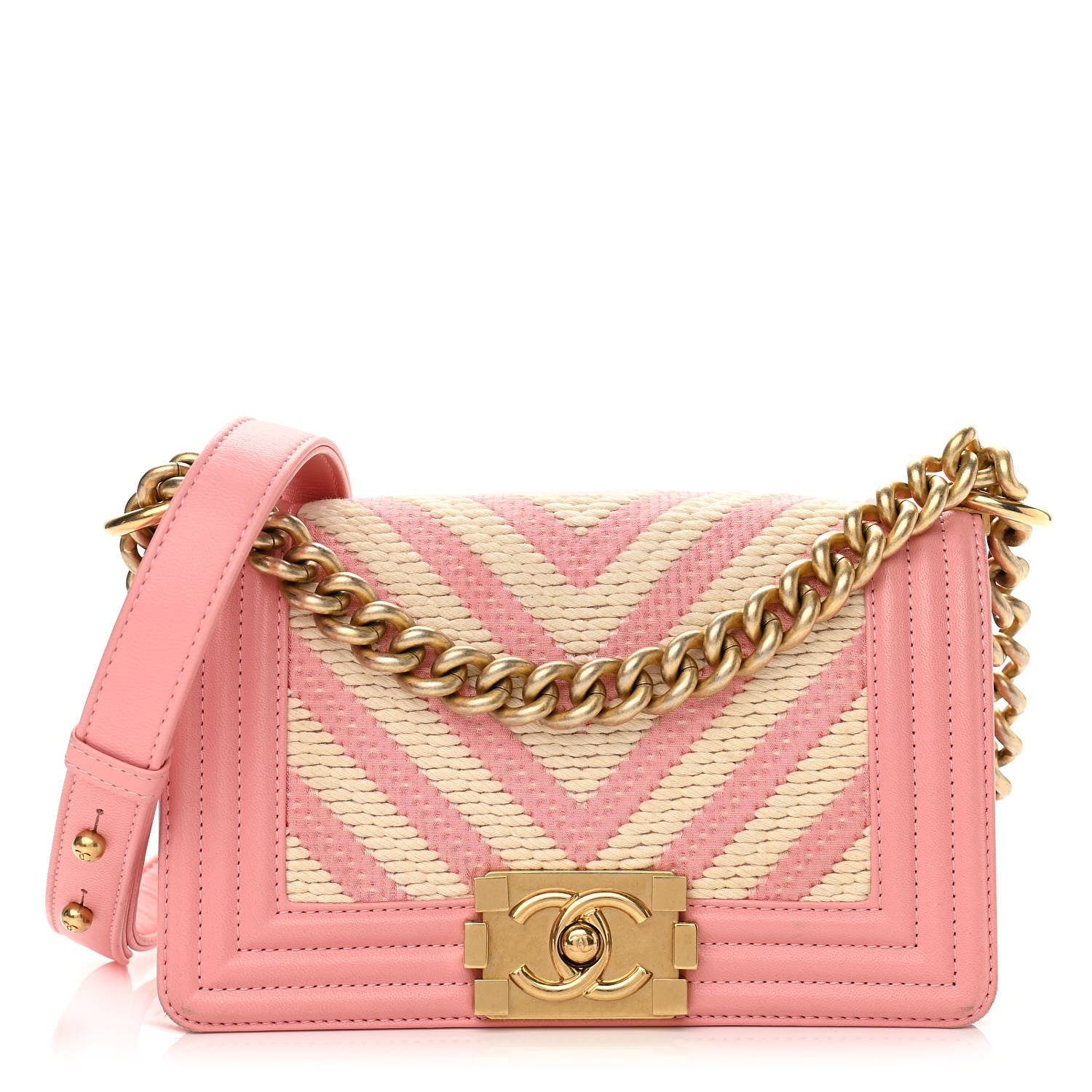 Chanel Fabric Chevron Braided Small Boy Flap Pink Ivory Pink Ivory 1 of 13