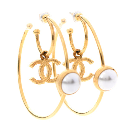 Chanel Pearl CC Tags Hoop Earrings Gold 3 of 9