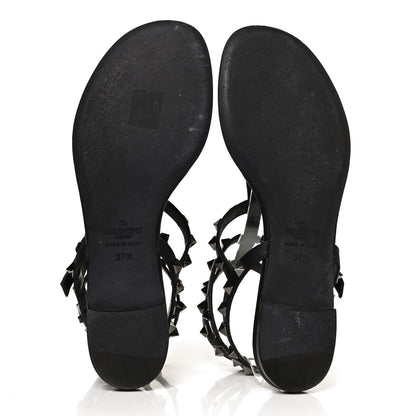 Valentino Garavani Nappa Rockstud Ankle Strap Flat Thong Sandals 37.5 Black 7 of 12