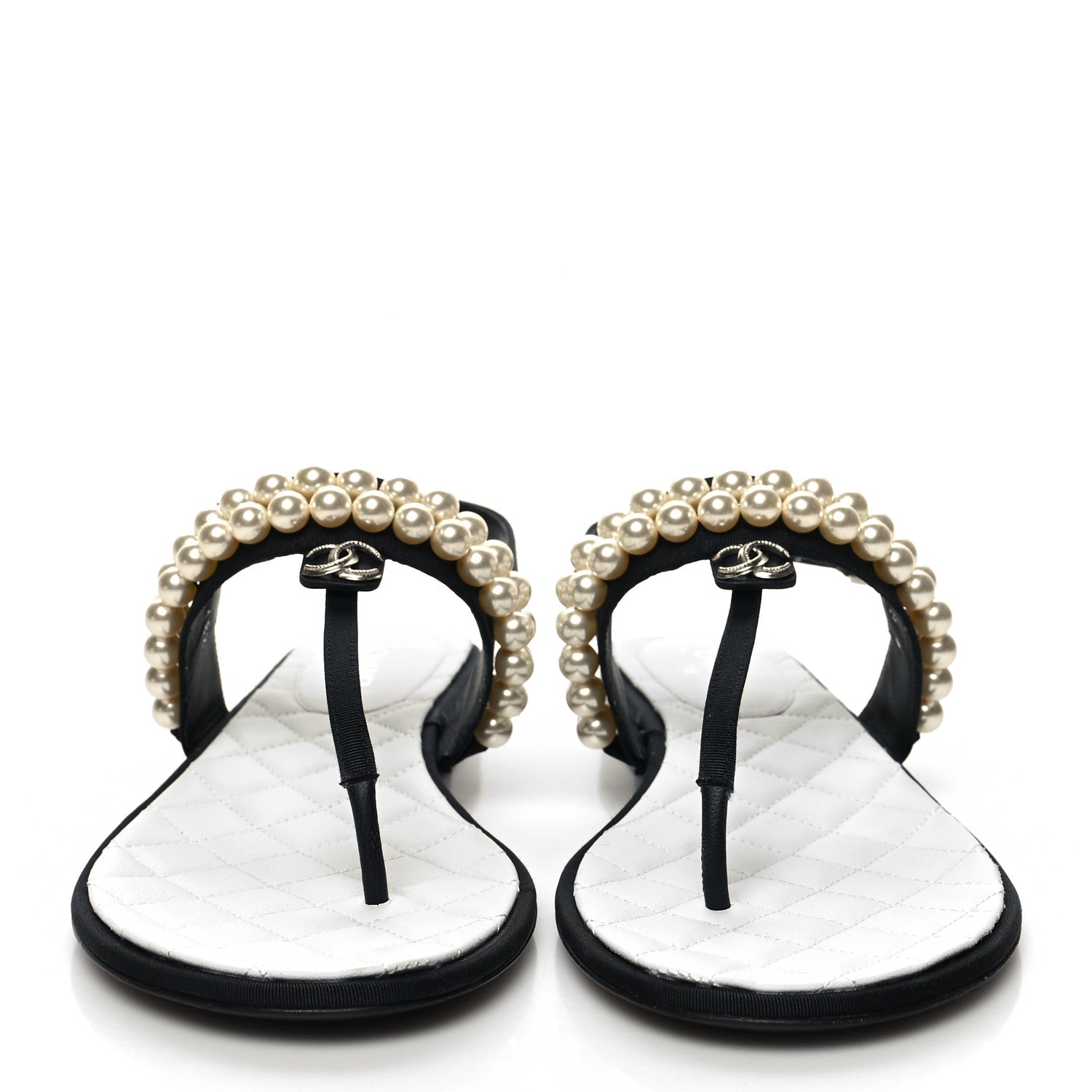 Chanel Grosgrain Pearl CC Sandals 40.5 Black 1 of 9