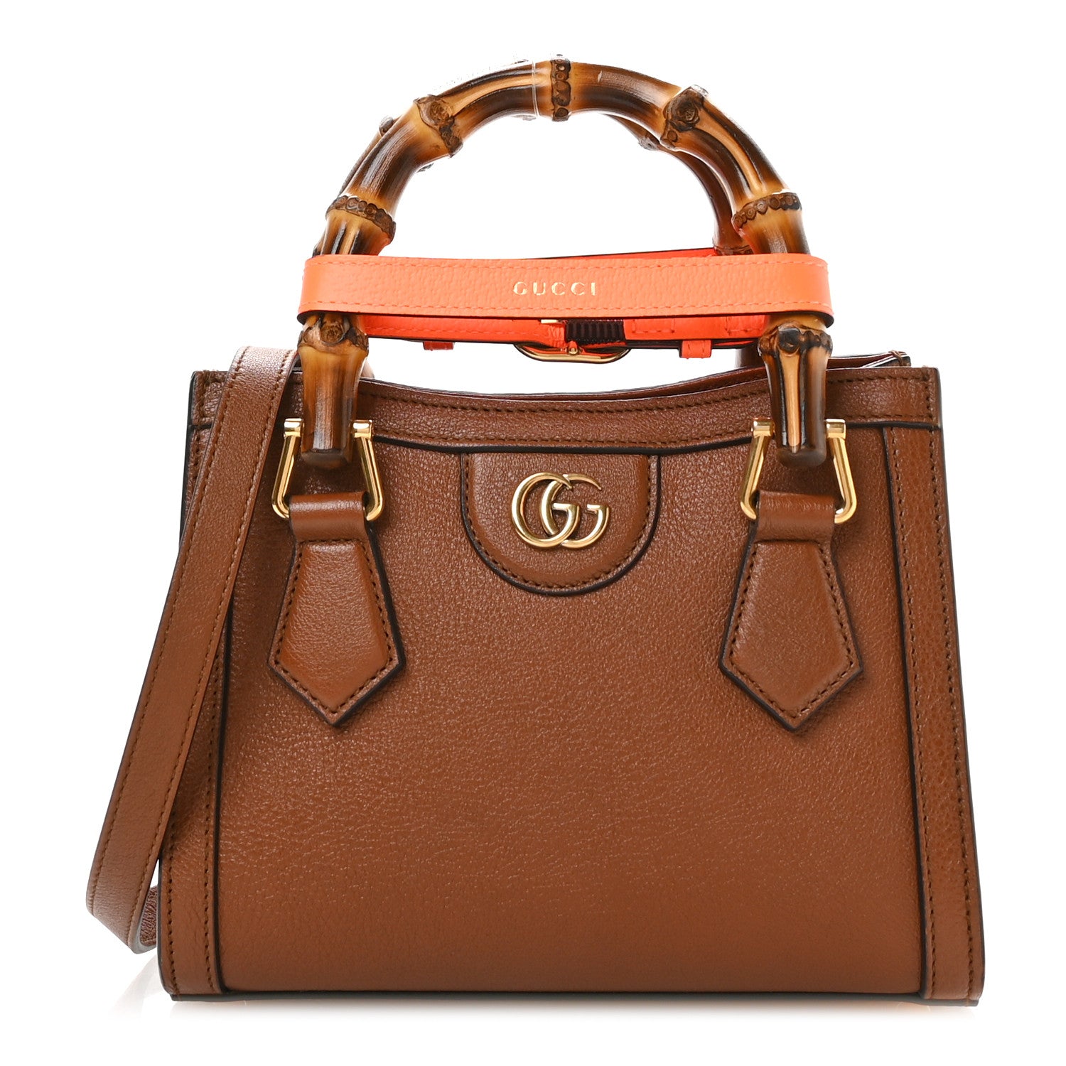 Gucci Wonka Grain Calfskin Mini Diana Tote Bag Cuir Orange Fluo 1 of 10