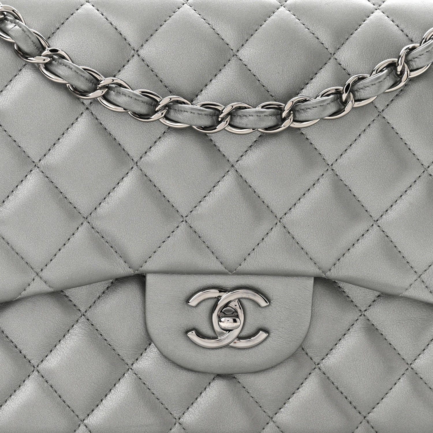 Chanel Metallic Calfskin Quilted Jumbo Double Flap Silver 7 of 14