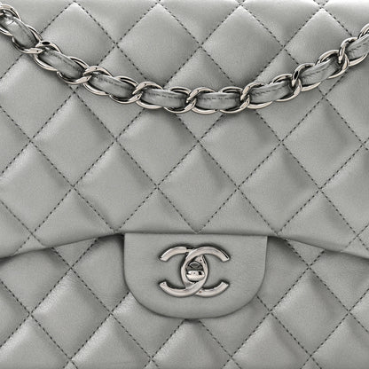 Chanel Metallic Calfskin Quilted Jumbo Double Flap Silver 7 of 14