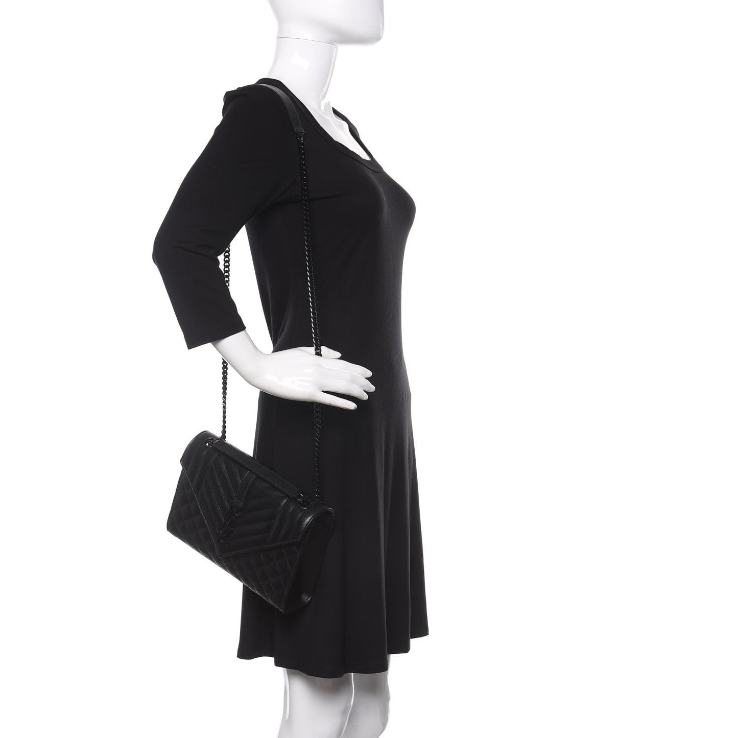Grain De Poudre Textured Mixed Matelasse Triquilt Medium Monogram Satchel Black