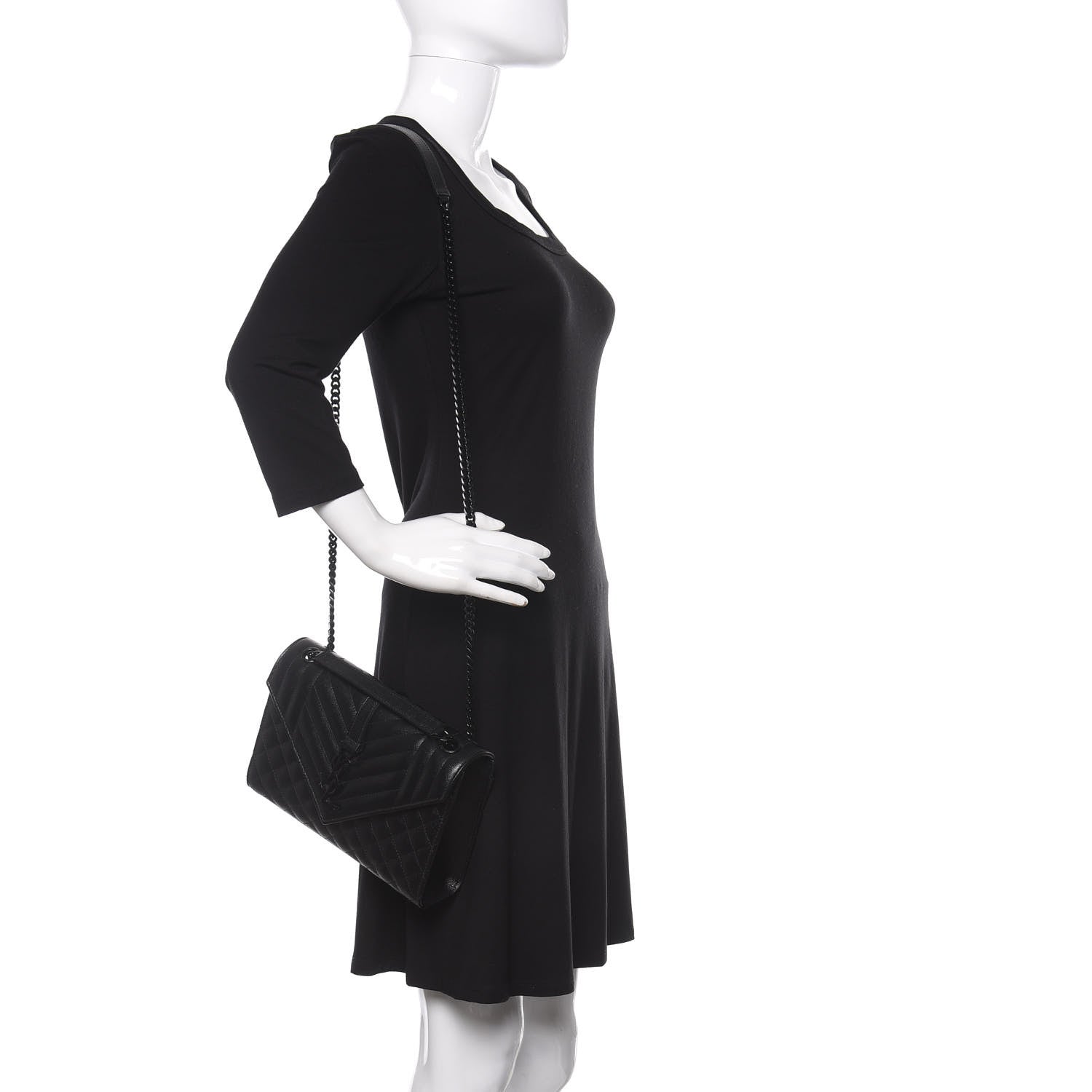 Saint Laurent Grain De Poudre Textured Mixed Matelasse Triquilt Medium Monogram Satchel Black 3 of 10