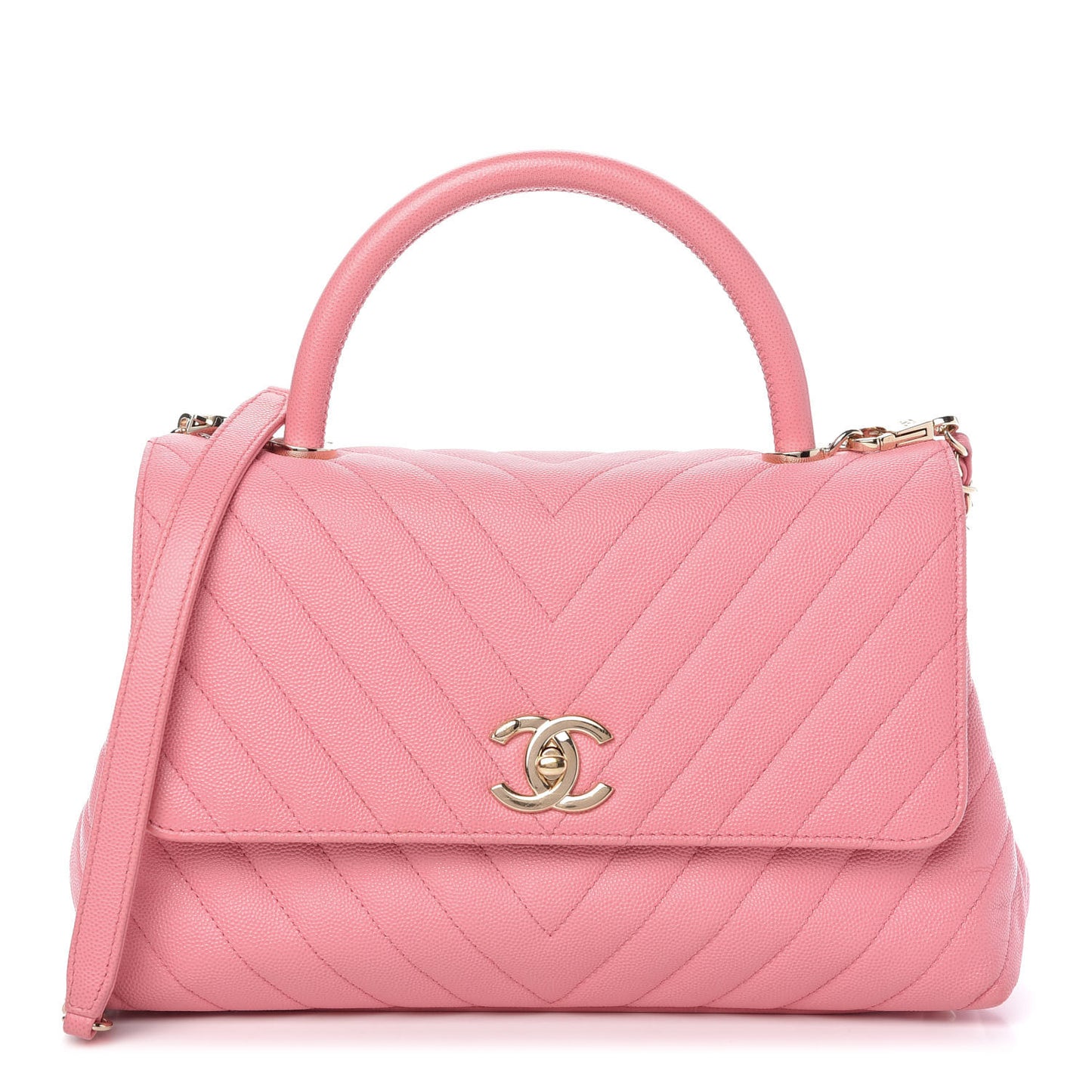 Caviar Chevron Quilted Small Coco Handle Flap Pink