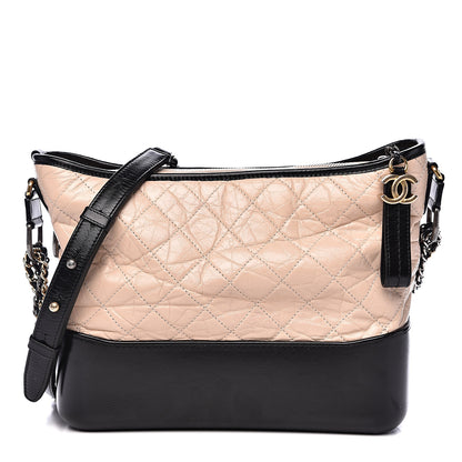 Chanel Aged Calfskin Quilted Medium Gabrielle Hobo Beige Black 1 of 17