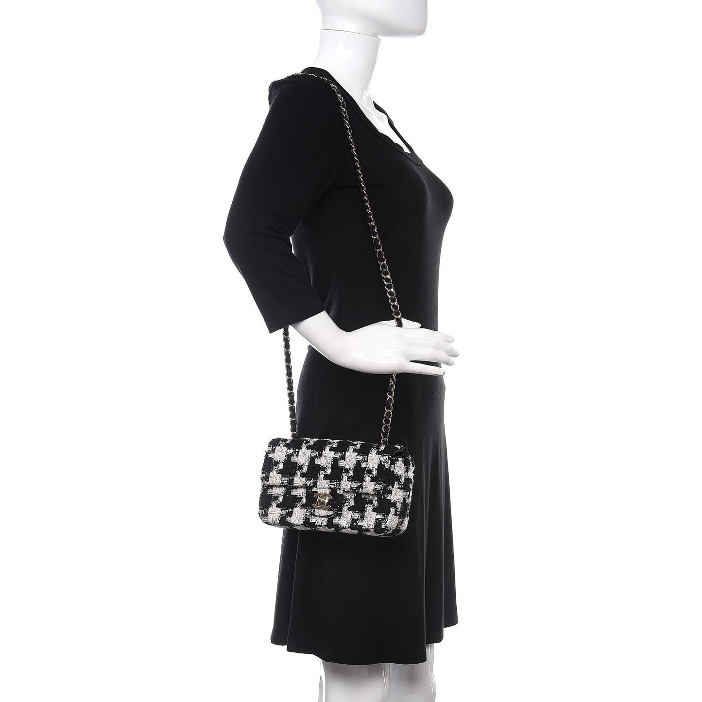 Tweed Quilted Mini Rectangular Flap Black Ecru White