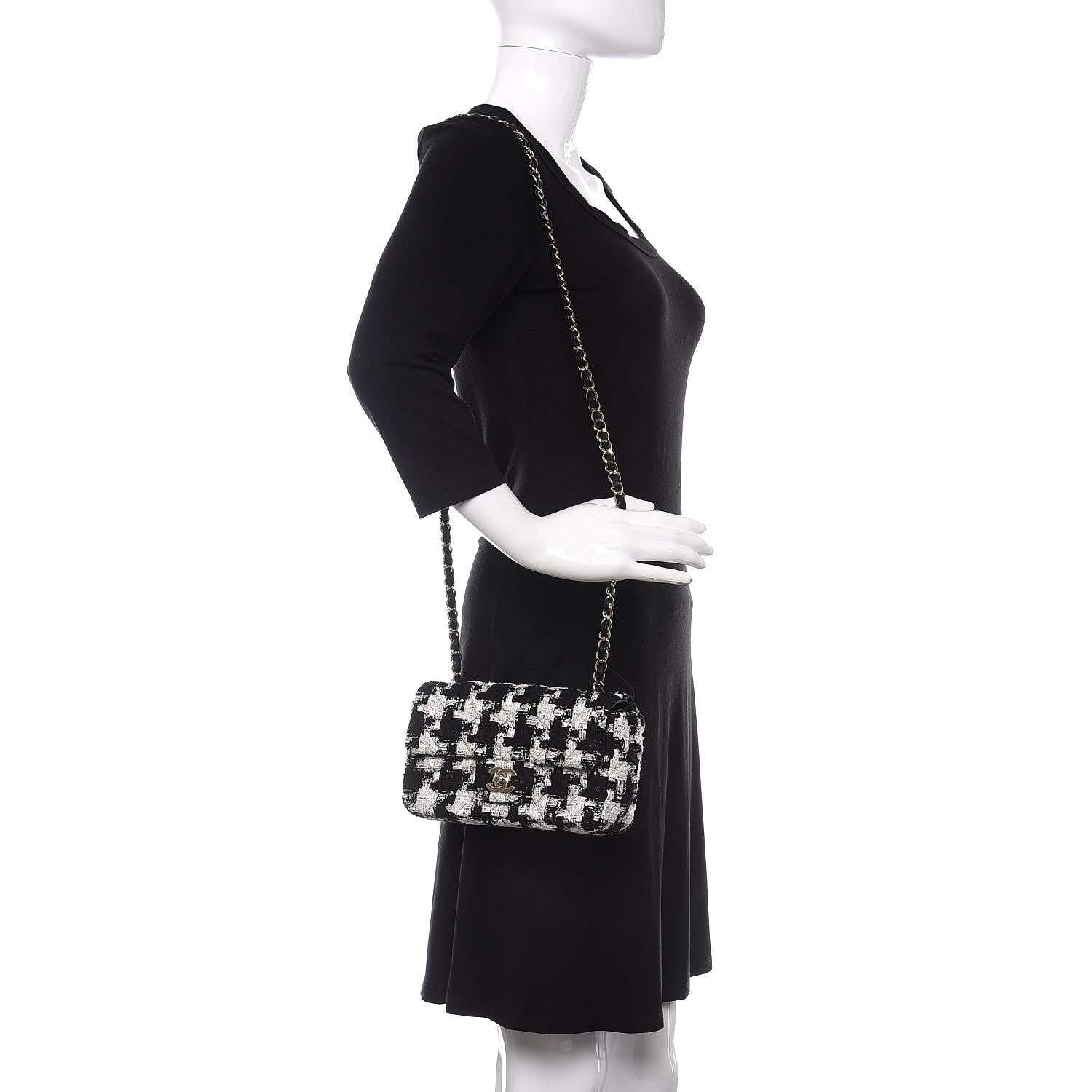 Chanel Tweed Quilted Mini Rectangular Flap Black Ecru White 2 of 10