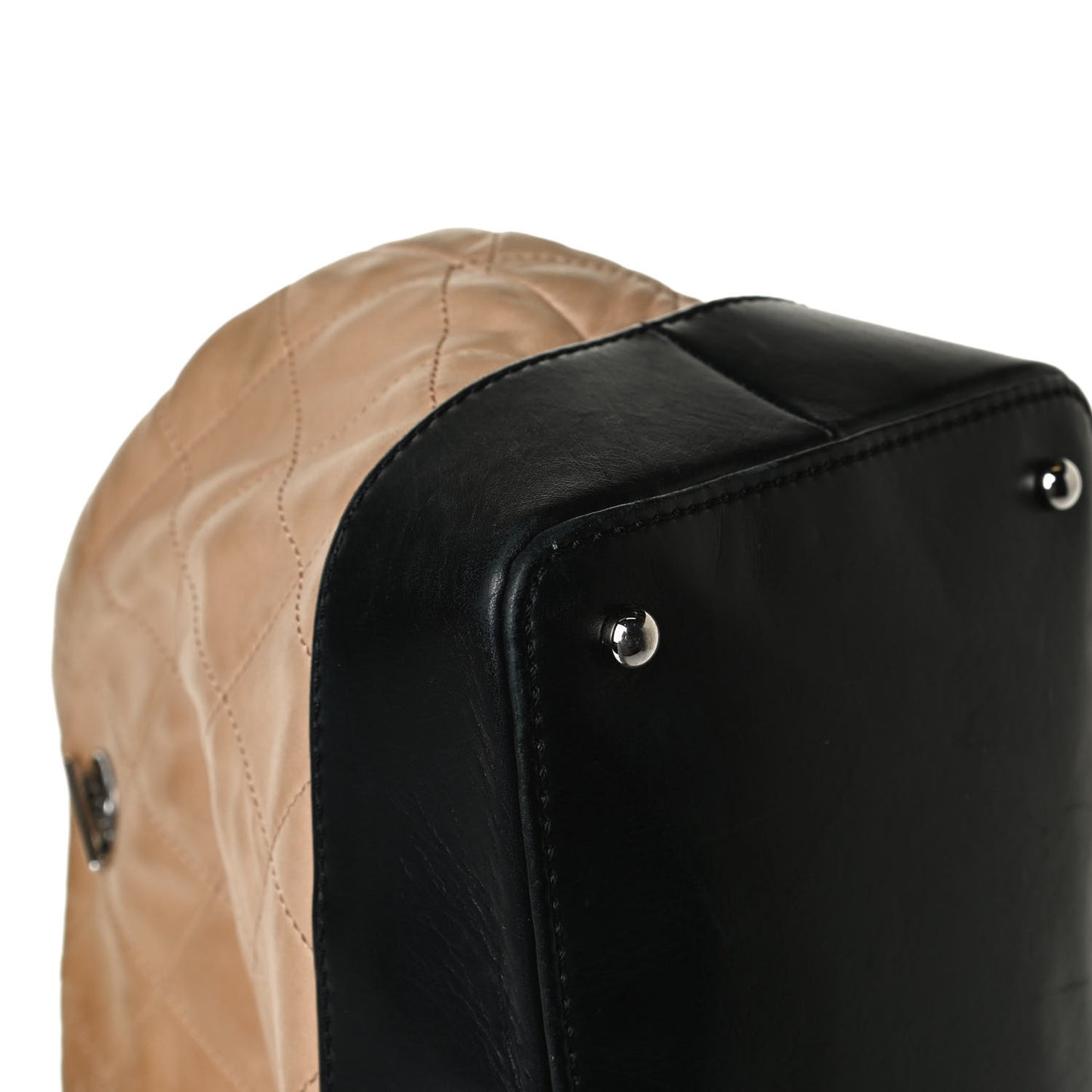 Calfskin Stitched VIP Medium Shopping Tote Beige Black