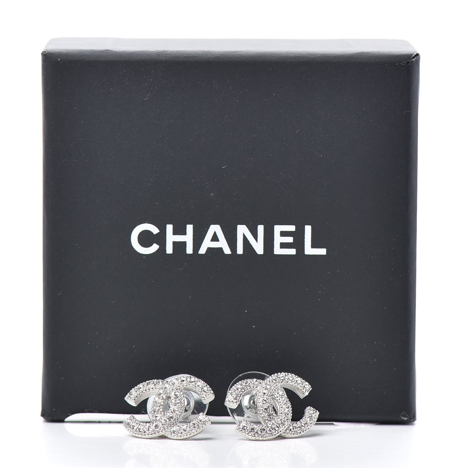 Chanel Crystal CC Earrings Silver 5 of 5