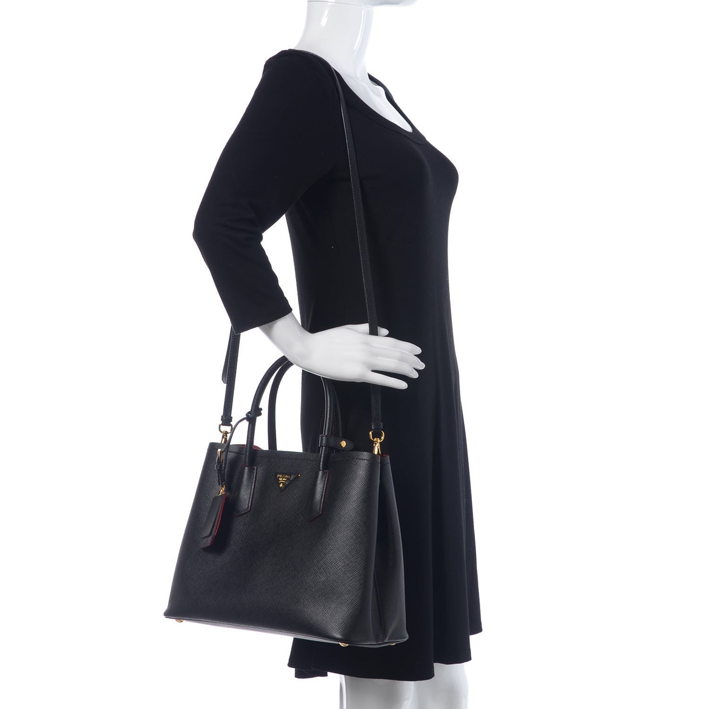 Saffiano Cuir Medium Double Bag Black Fuoco