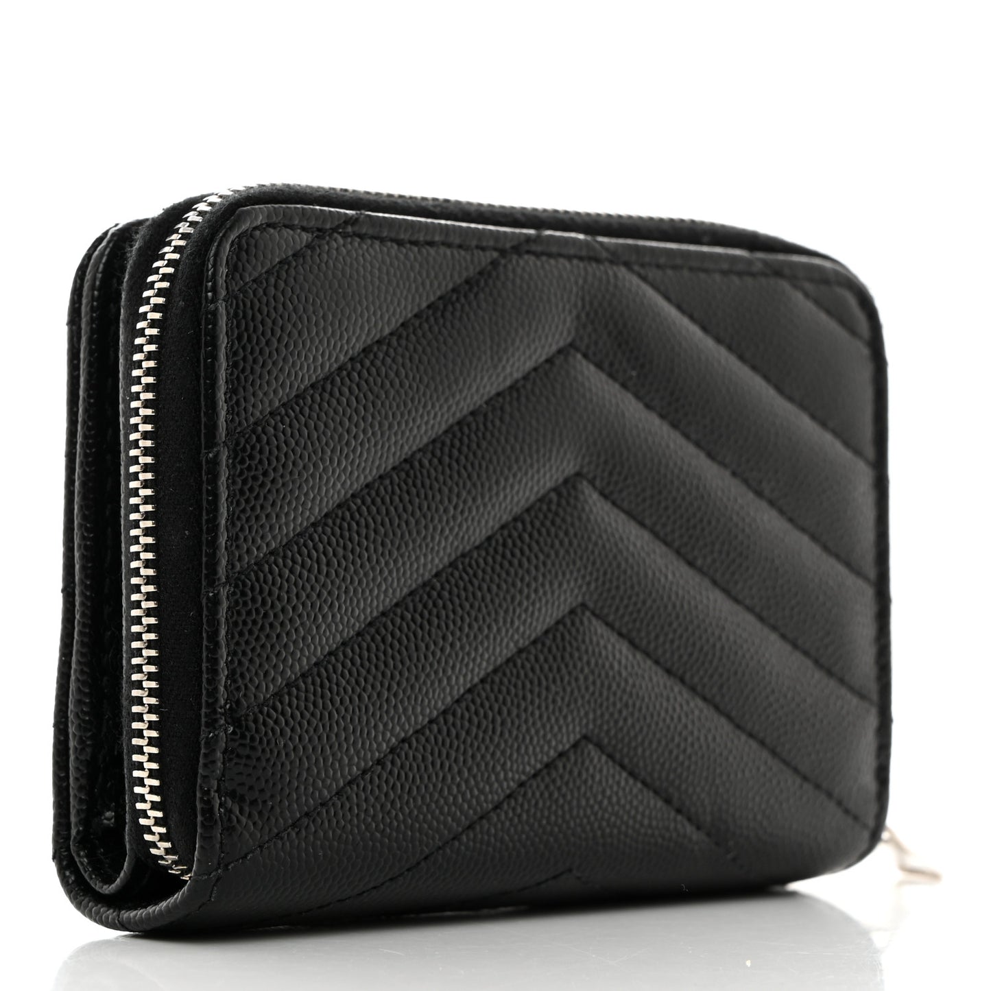 Grain De Poudre Matelasse Chevron Monogram Compact Zip Around Wallet Black