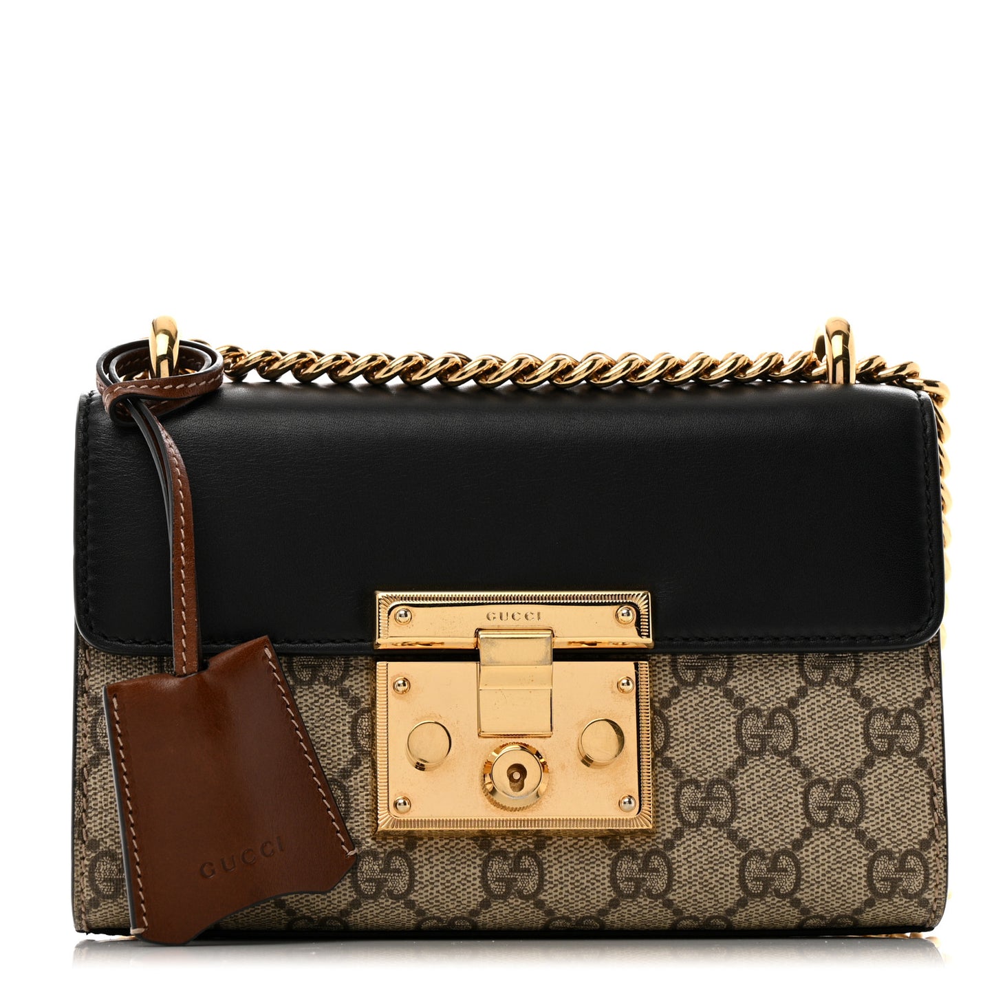 GG Supreme Monogram Calfskin Small Padlock Shoulder Bag Beige Black Cuir