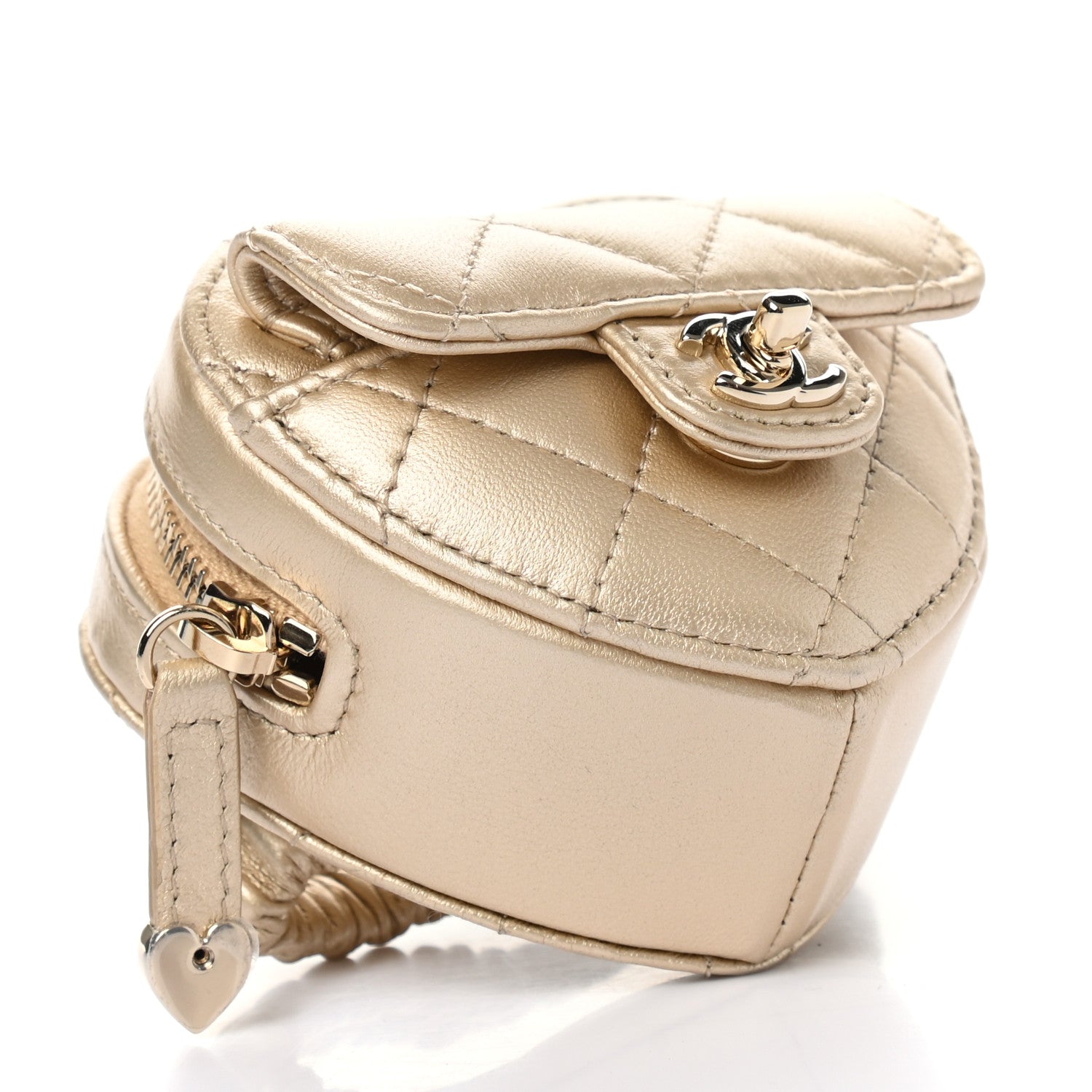 Chanel Metallic Lambskin Quilted CC In Love Heart Zipped Arm Coin Purse Gold 4 of 8