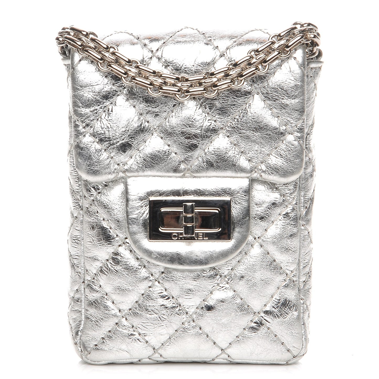 Aged Calfskin Quilted 2.55 Reissue Phone Case Silver