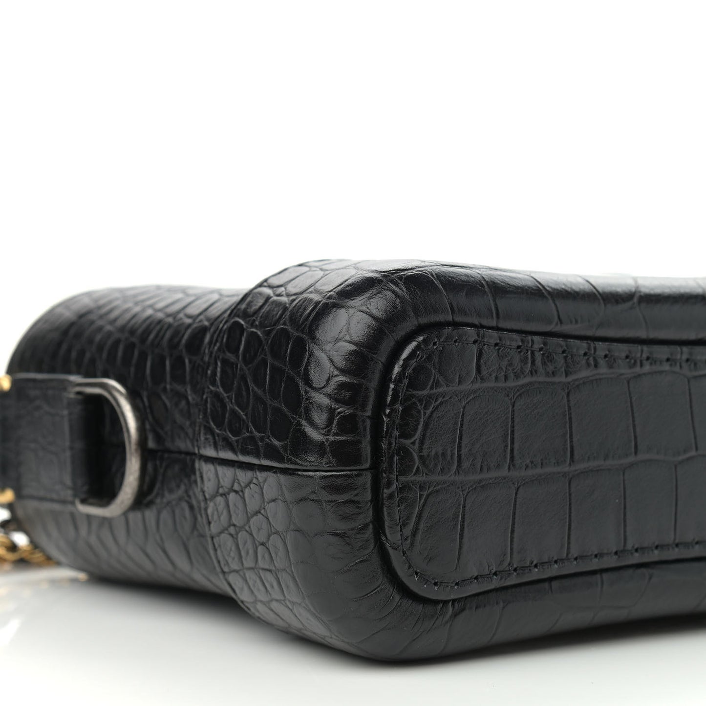 Calfskin Crocodile Embossed Small Gabrielle Cocodile Hobo Black