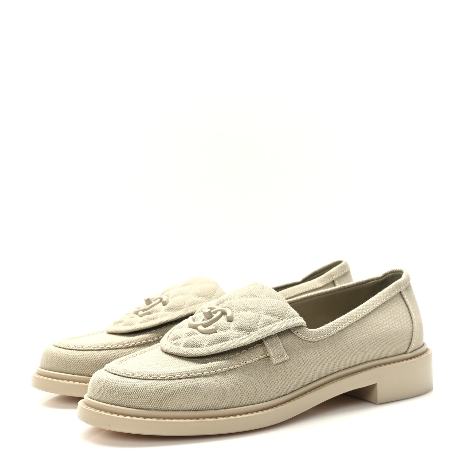 Chanel Canvas Quilted CC Turnlock Loafers 39 Beige 3 of 8