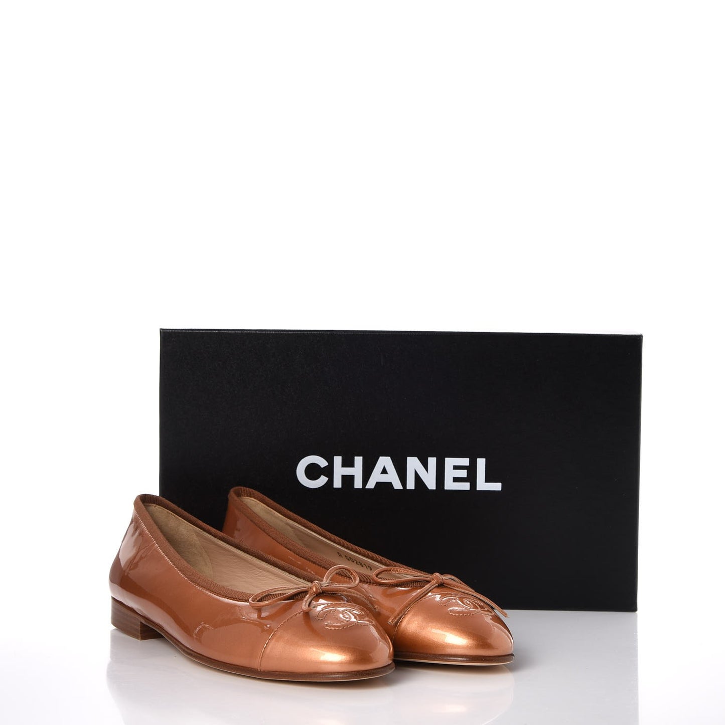Patent CC Cap Toe Ballerina Flats 36 Beige Fonce