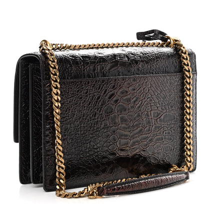 Saint Laurent Calfskin Crocodile Embossed Medium Monogram Sunset Brown 2 of 9