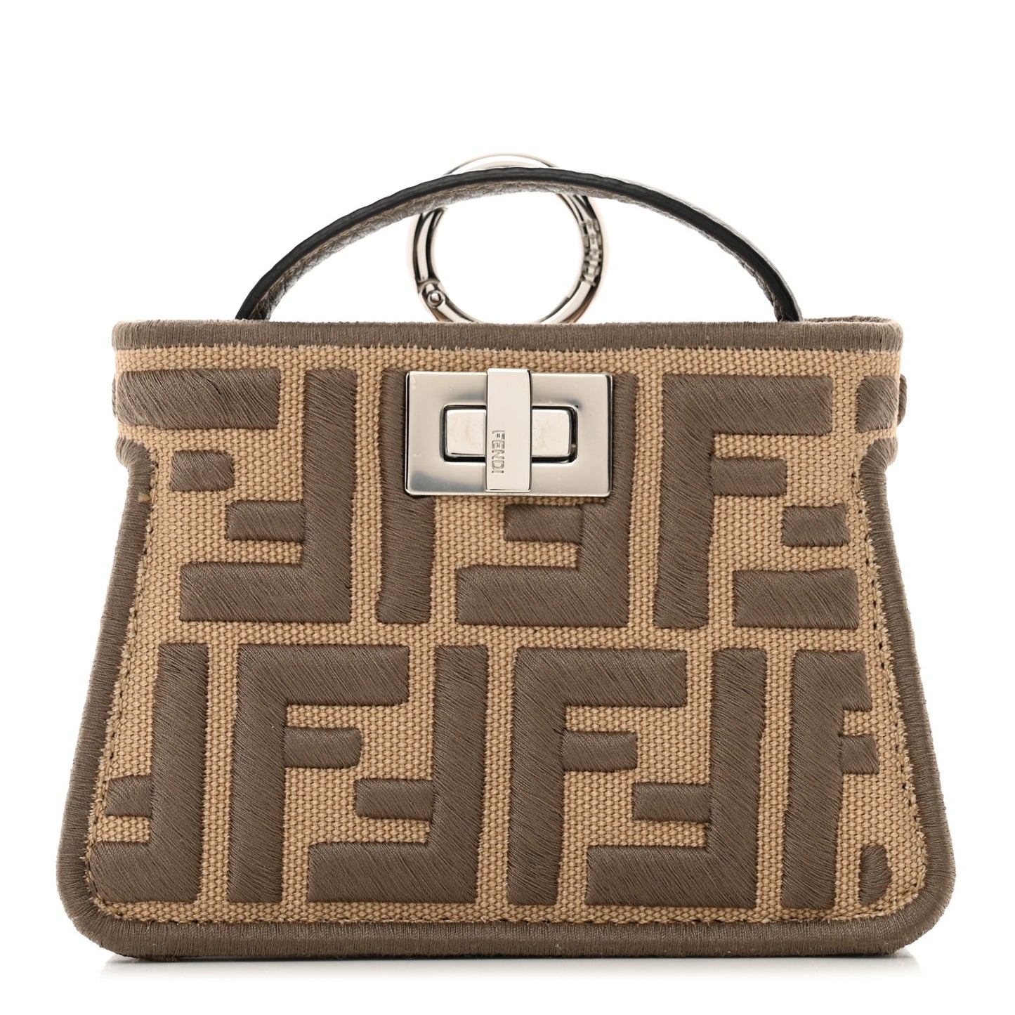 Canvas Vitello Volanato FF Embroidered Pico Peekaboo Charm Sand Tartufo