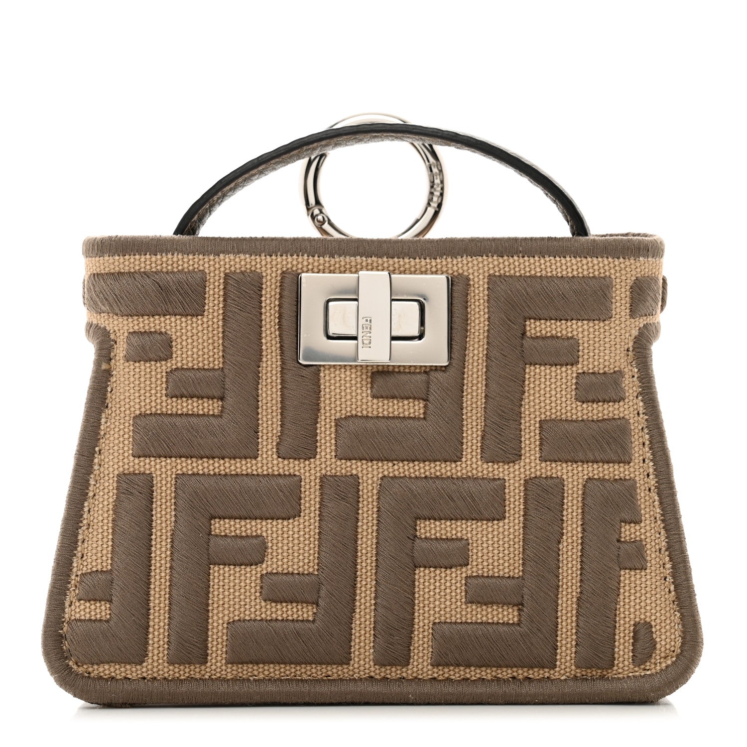 Fendi Canvas Vitello Volanato FF Embroidered Pico Peekaboo Charm Sand Tartufo 1 of 5