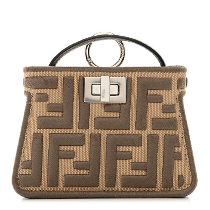 Fendi Canvas Vitello Volanato FF Embroidered Pico Peekaboo Charm Sand Tartufo 1 of 5