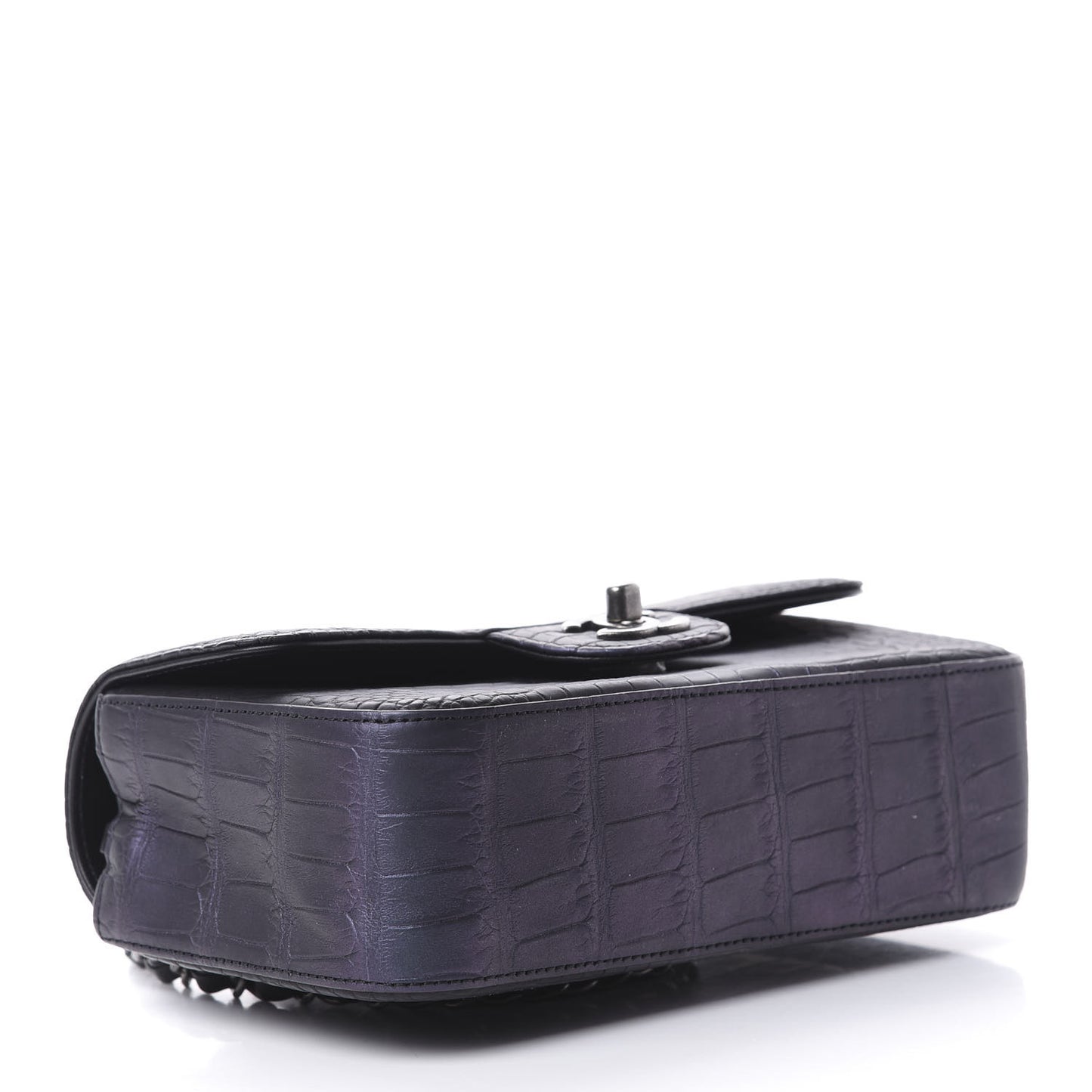 Iridescent Matte Crocodile Mini Rectangular Flap Green Purple