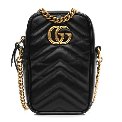 Gucci Calfskin Matelasse Mini GG Marmont Crossbody Bag Black 1 of 10