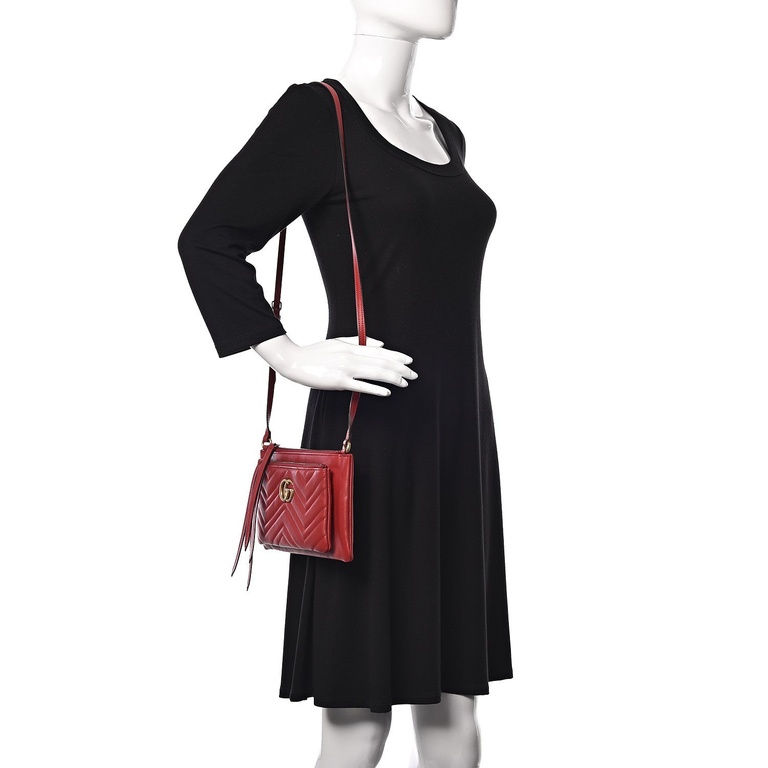 Gucci Calfskin Matelasse Small GG Marmont Double Zip Shoulder Bag Hibiscus Red 2 of 11