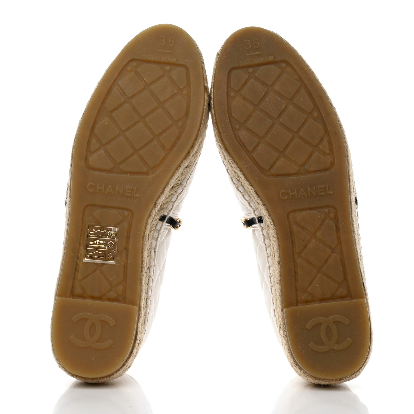 Lambskin Grosgrain Quilted CC Chain Espadrilles 36 White Black