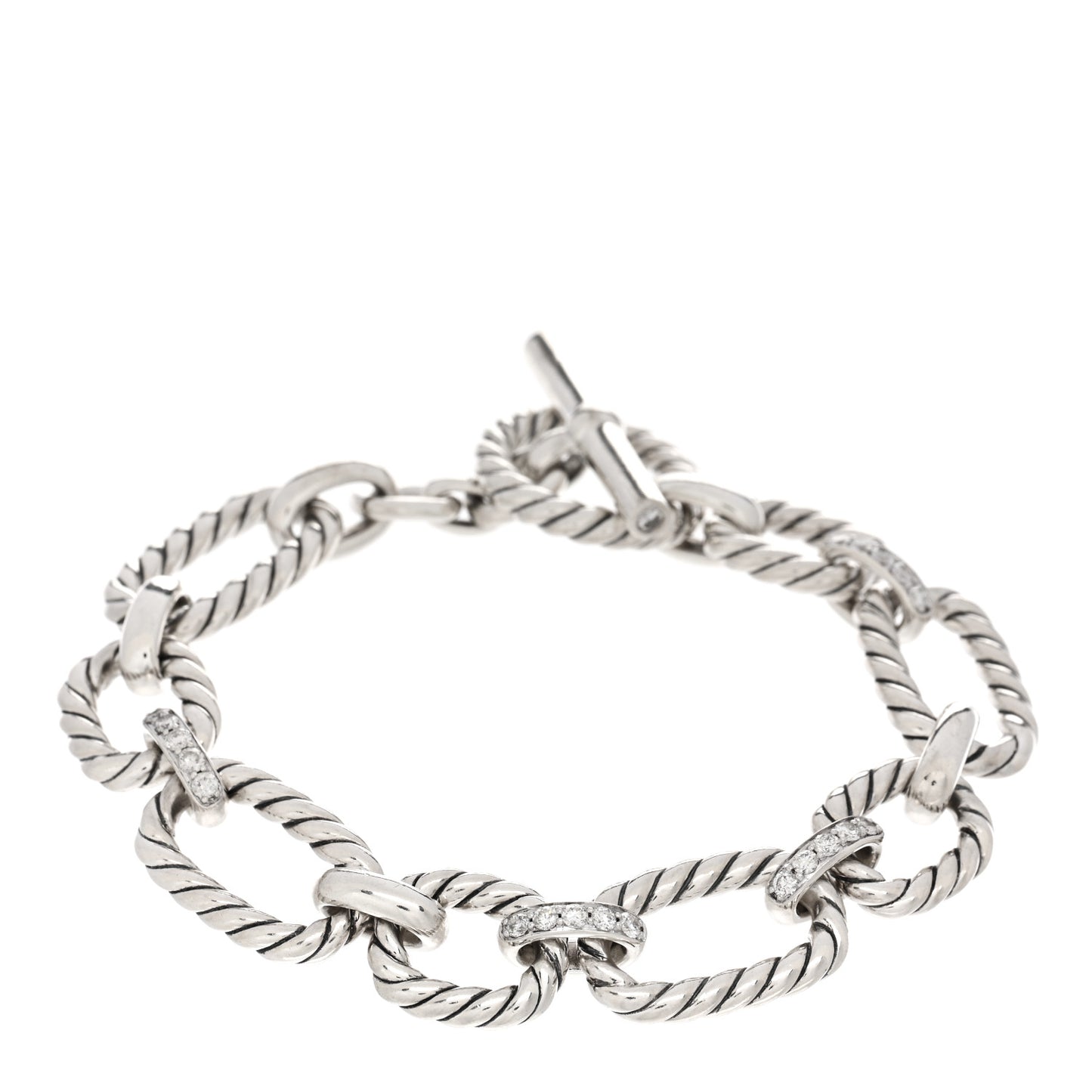 Sterling Silver Diamond 12.5mm Cushion Link Bracelet