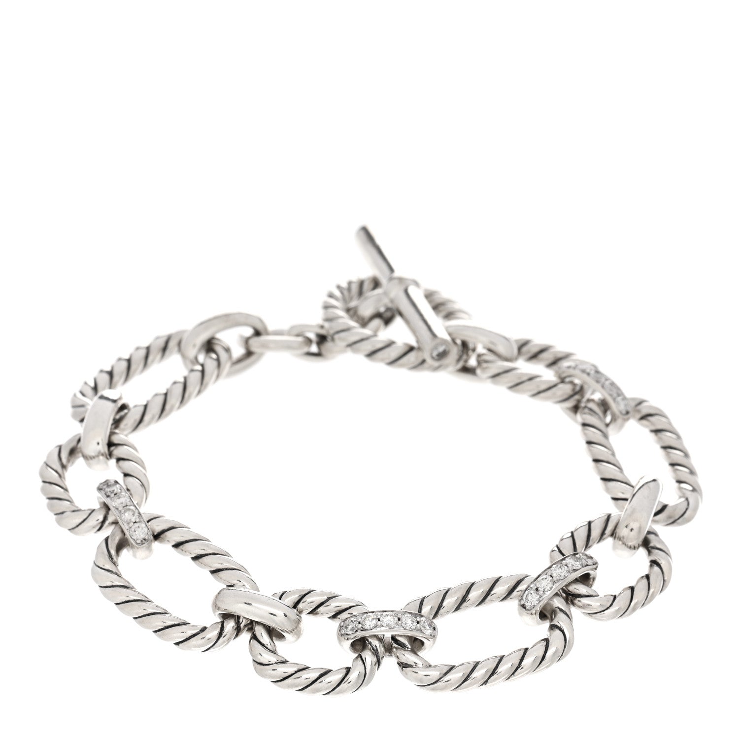 David Yurman Sterling Silver Diamond 12.5mm Cushion Link Bracelet 1 of 3