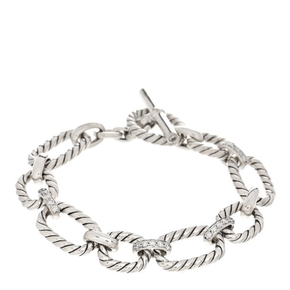David Yurman Sterling Silver Diamond 12.5mm Cushion Link Bracelet 1 of 3