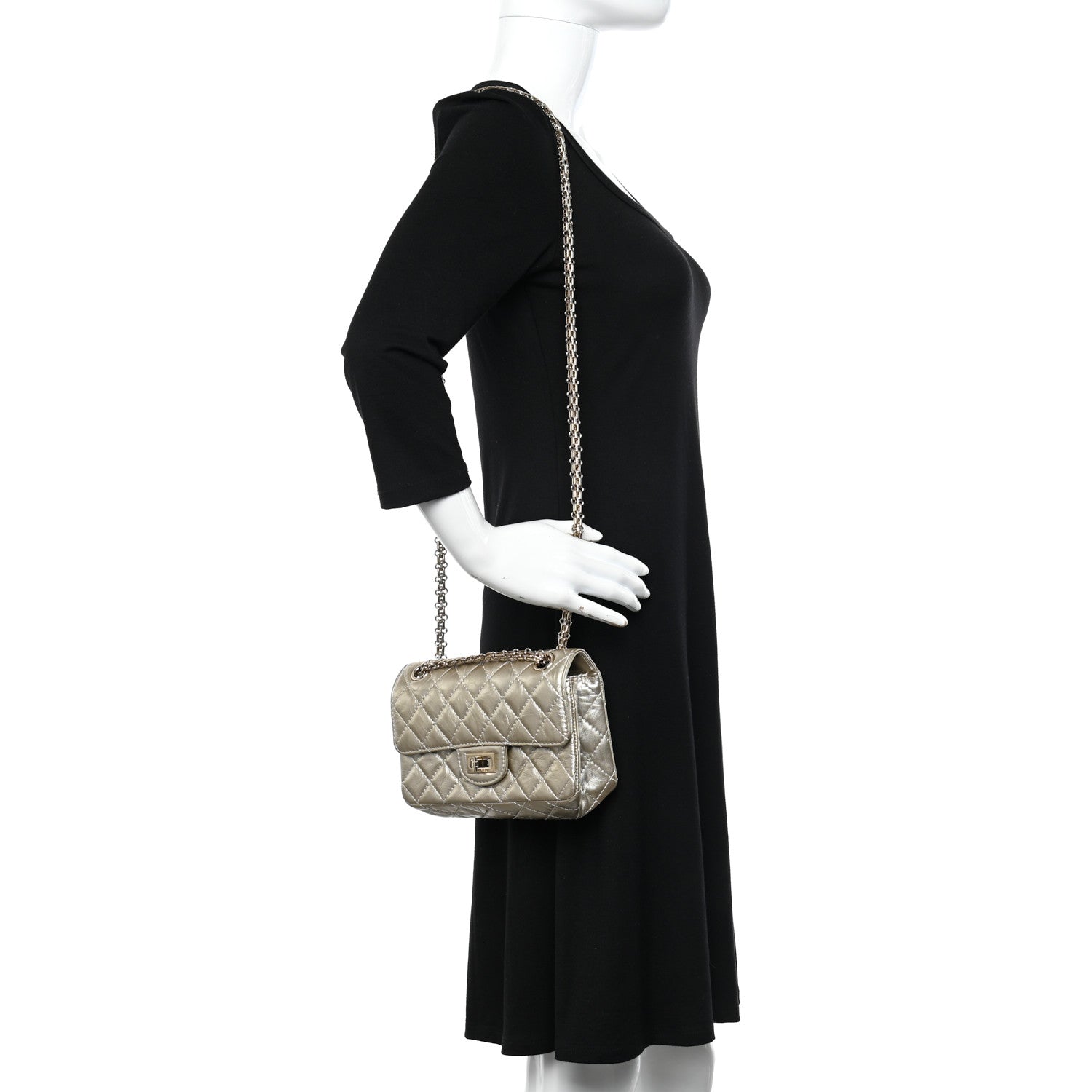 Chanel Metallic Aged Calfskin Quilted 2.55 Reissue Mini Flap Light Gold 2 of 11
